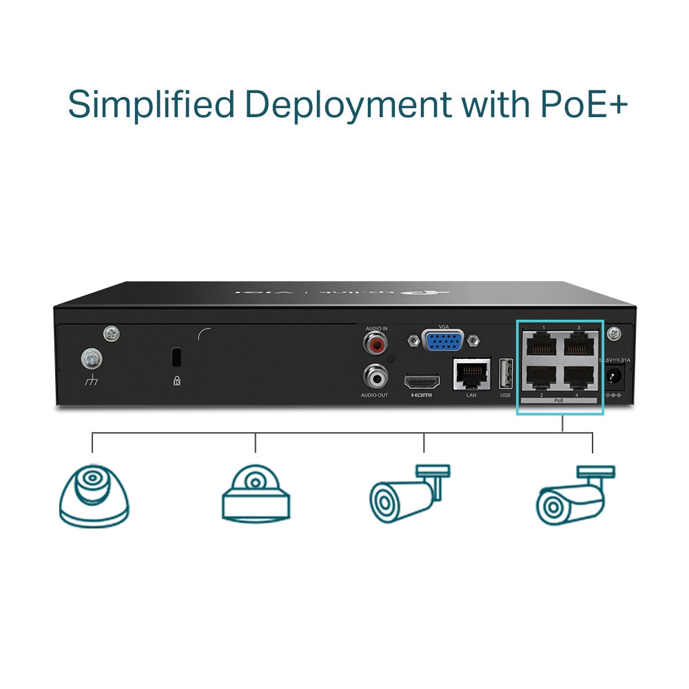 
                  
                    VIGI 4 Channel PoE+ Network Video Recorder back view
                  
                