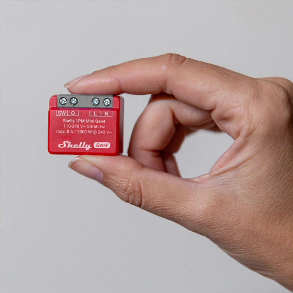Compact design of Shelly 1PM Mini Gen 4 for easy installation behind switches